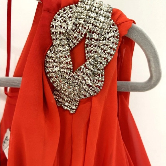 CACHE  One Shoulder Flowy Dress Orange/Red Sz 4 - Picture 4 of 5